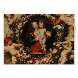 Oskuld med en girland av blommor, c.1618-20 hälsningskort