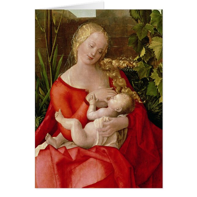 Oskuld och barn "Madonna med irisen", 1508 Hälsningskort (Framsidan)