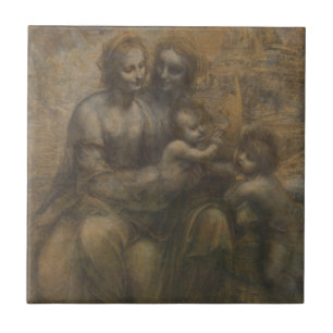 Oskuld och barn med St Anne av Leonardo Da Vinci Kakelplatta