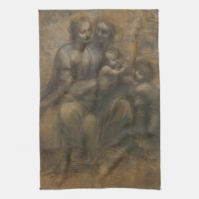 Oskuld och barn med St Anne av Leonardo Da Vinci Kökshandduk (Vertikal)
