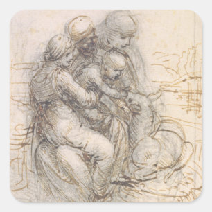 Oskuld och barn med St Anne, c.1501-10 (skriva och Fyrkantigt Klistermärke