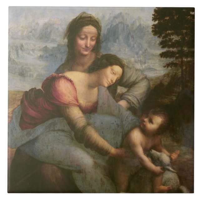Oskuld och barn med St Anne, c.1510 Kakelplatta (Framsidan)