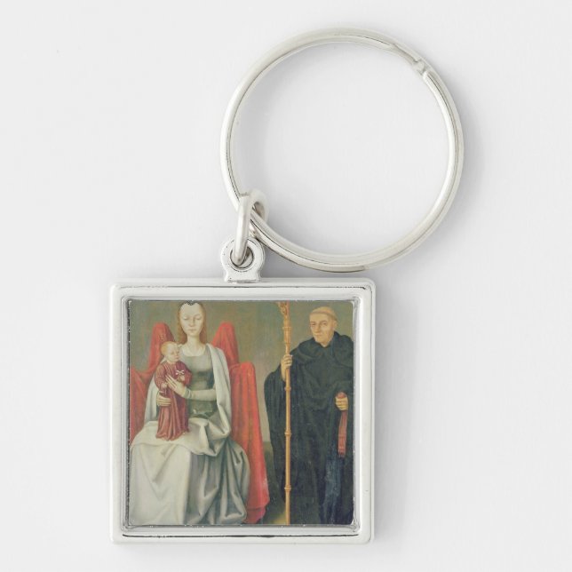 Oskuld och barn med St. Benedict Fyrkantig Silverfärgad Nyckelring (Framsidan)
