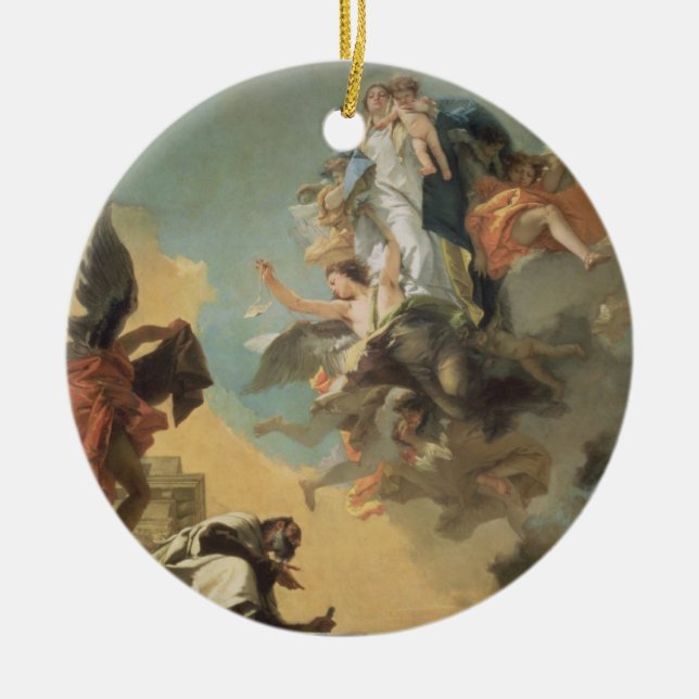 Oskulden av Carmel som ger scapulaen till Blen Julgransprydnad Keramik (Framsidan)