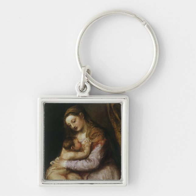 Oskulden och barnet, c.1570-76 fyrkantig silverfärgad nyckelring (Framsidan)