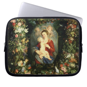 Oskulden och barnet i en girland av frukt och laptop sleeve