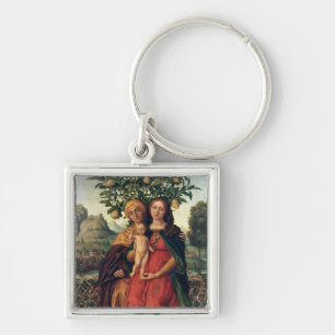 Oskulden och barnet med St Anne, 1510-18 Fyrkantig Silverfärgad Nyckelring