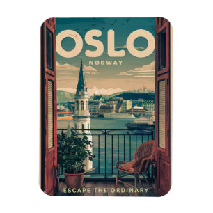 Oslo balkongutsikt Norge vintage och presenter Magnet