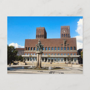 Oslo City Hall, staty, fontän Vykort