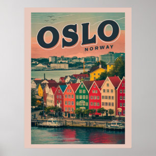 Oslo-färgade hus vintage och gåvor av Norge Poster