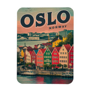 Oslo färgglada hus Norge vintage och presenter Magnet