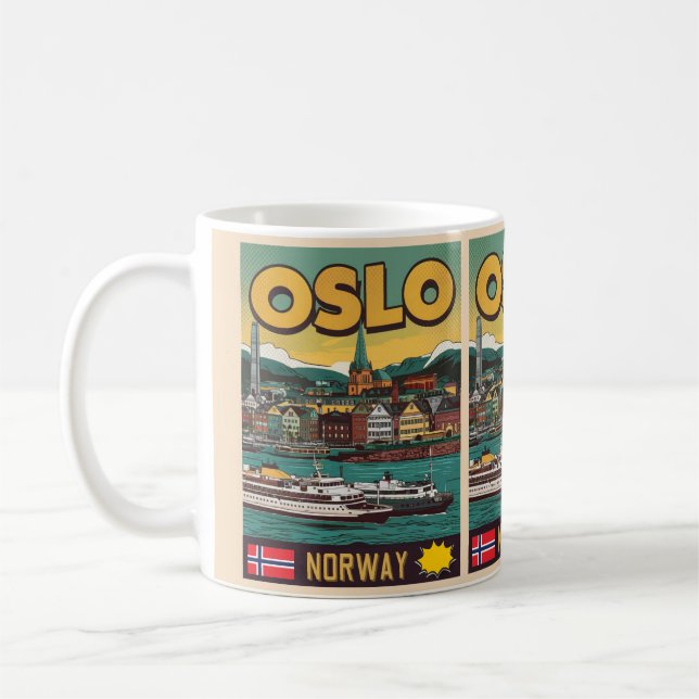 Oslo-färjor Norge tecknad souvenirer och gåvor Kaffemugg (Vänster)