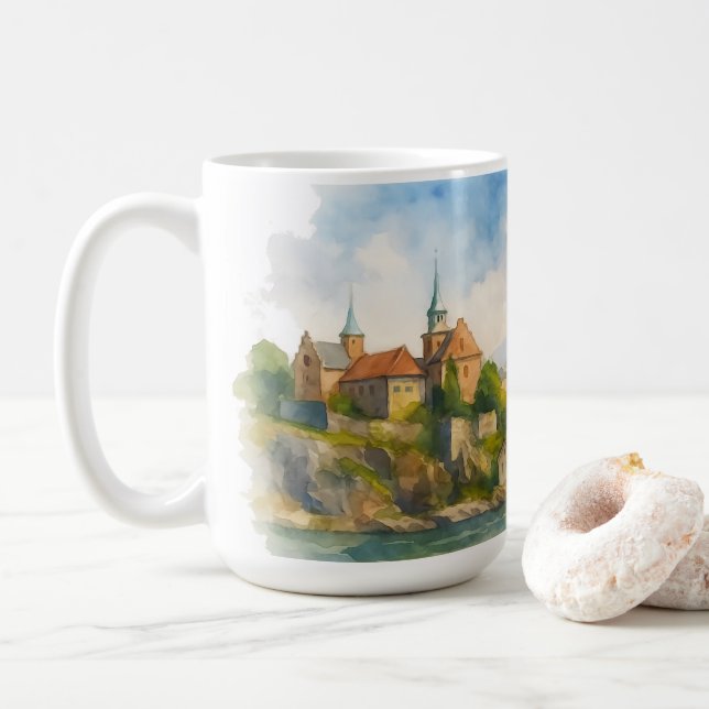 Oslo Norge Akvarell, Skandinavisk Stadsscen Konsta Kaffemugg (Med munk)