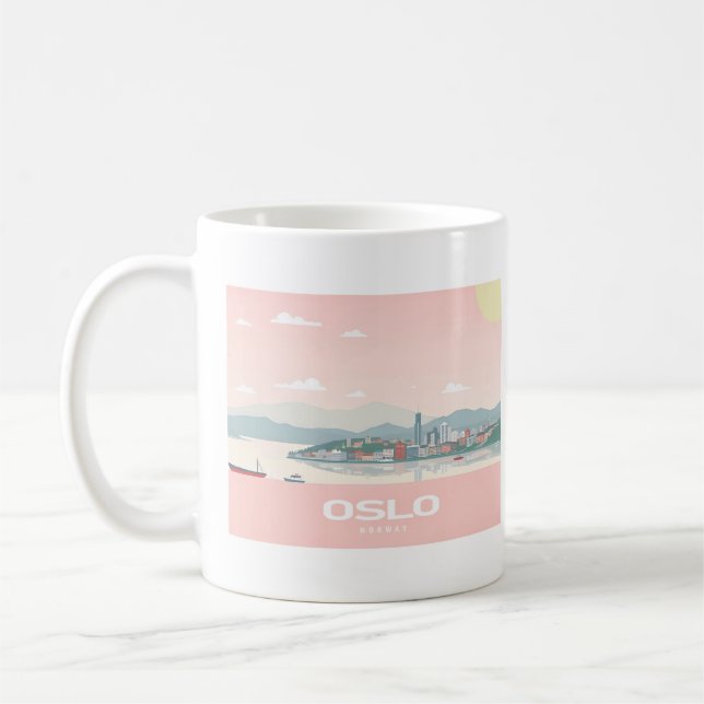 Oslo Norge Fjord Pastel Travel Kaffemugg (Vänster)