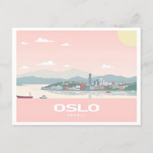 Oslo Norge Fjord Pastel Travel Vykort