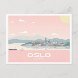 Oslo Norge Fjord Pastel Travel Vykort
