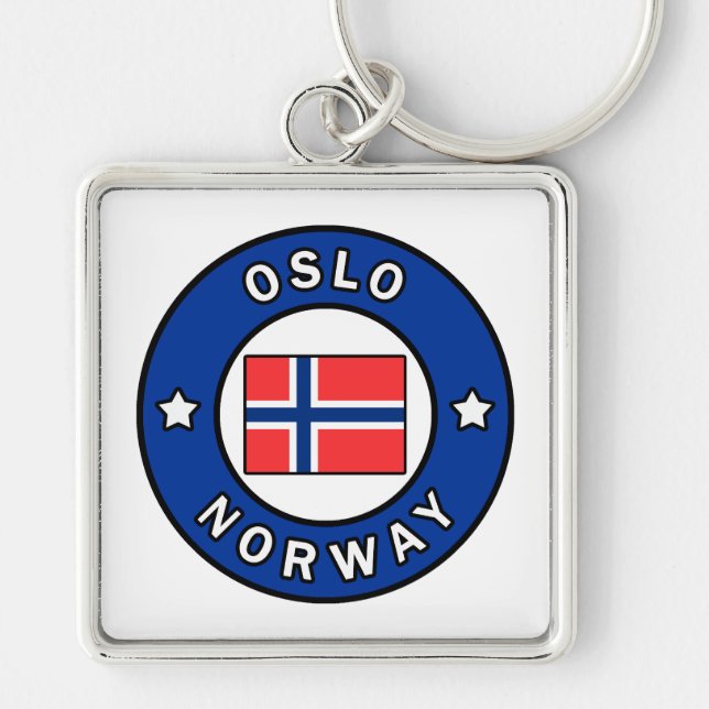 Oslo-Norge Fyrkantig Silverfärgad Nyckelring (Framsidan)