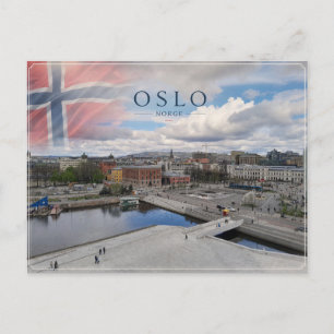 Oslo Norge med norsk flagg strandpromenad Vykort