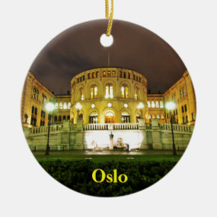 Oslo norge på natten julgransprydnad keramik