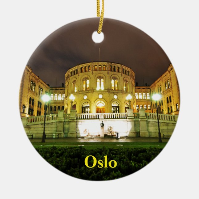 Oslo norge på natten julgransprydnad keramik (Framsidan)