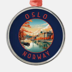 Oslo Norge Retro-uppringd cirkel Julgransprydnad Metall