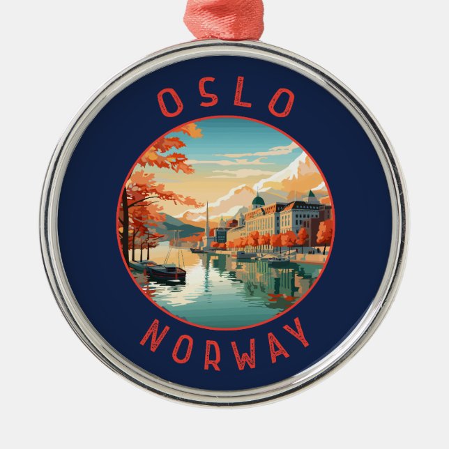 Oslo Norge Retro-uppringd cirkel Julgransprydnad Metall (Framsidan)