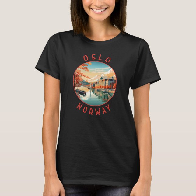 Oslo Norge Retro-uppringd cirkel T Shirt (Framsida)