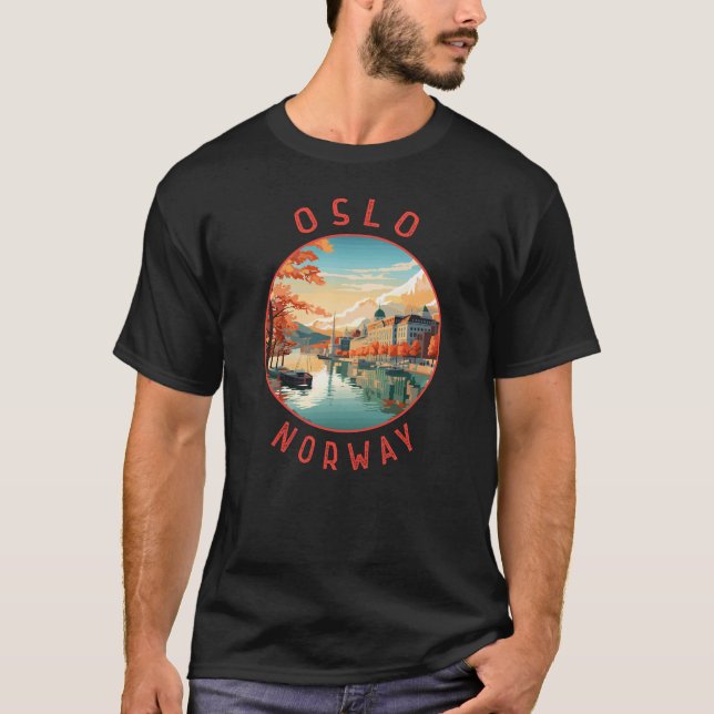 Oslo Norge Retro-uppringd cirkel T Shirt (Framsida)