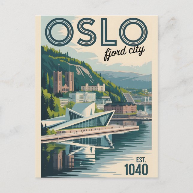 Oslo Norge Siluett Retro Stadspanorama Resa Vykort (Framsida)