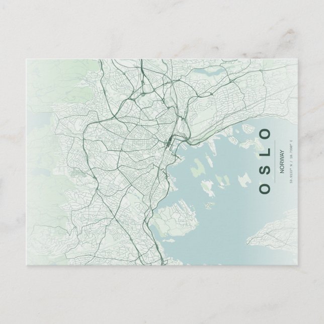 Oslo Norge Stadskarta Minimalistisk Design Vykort (Framsida)