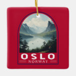Oslo Norge Travel Art Vintage Julgransprydnad Keramik<br><div class="desc">Färgdesign för Oslo-reflektor. Oslo,  huvudstad i Norge,  sitter vid land södra kusten vid Oslofjordens överhuvud.</div>
