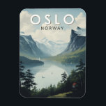 Oslo Norge Travel Art Vintage Magnet<br><div class="desc">Färgdesign för Oslo-reflektor. Oslo,  huvudstad i Norge,  sitter vid land södra kusten vid Oslofjordens överhuvud.</div>