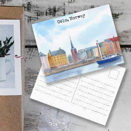 Oslo Norge Vintage Vattenfärg Vykort