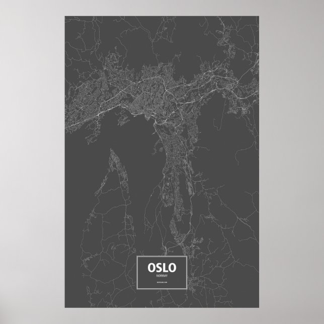 Oslo, Norge (vit på svart) Poster (Framsidan)