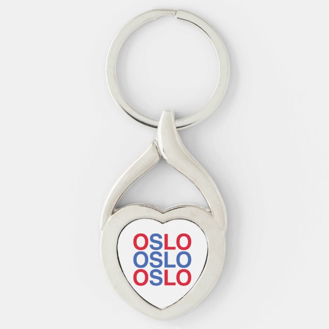 OSLO Norsk Flagga Twisted Heart Silverfärgad Nyckelring (Framsidan)