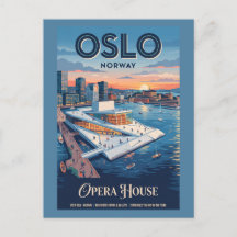 Oslo operahus Norge Vintage Resemålning Affisch