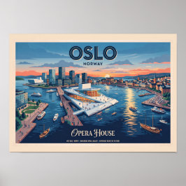 Oslo operahus Vintage resemålning - Norge Poster
