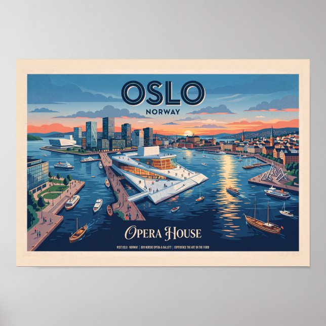 Oslo operahus Vintage resemålning - Norge Poster (Framsidan)
