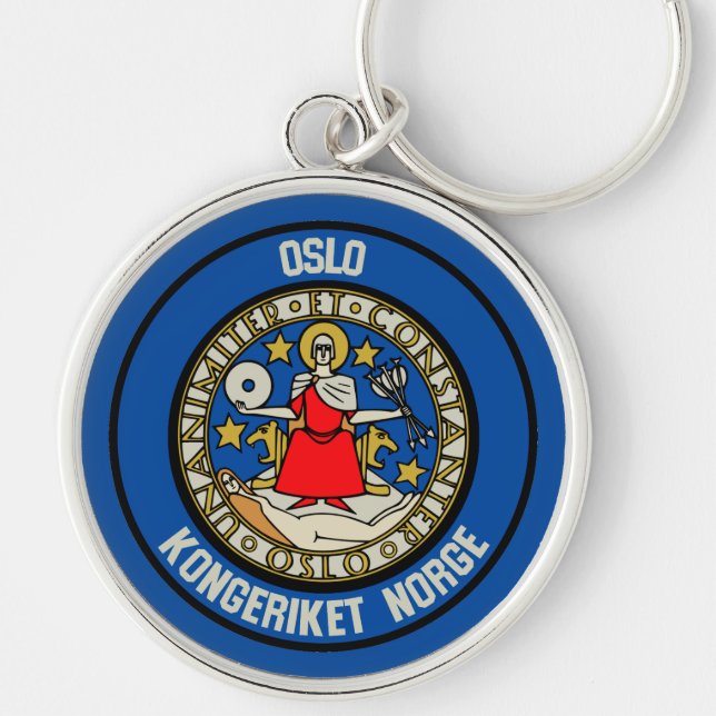 Oslo Round Emblem Rund Silverfärgad Nyckelring (Framsidan)