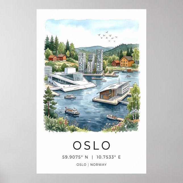Oslo Väggkonsttryck Svart Bläck Stadssiluett Poster (Framsidan)