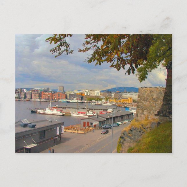 Oslo vattenfront och marina småbåtshamn vykort (Framsida)