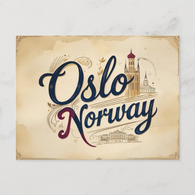 Oslo Vintage Siluett Vykort (Framsida)