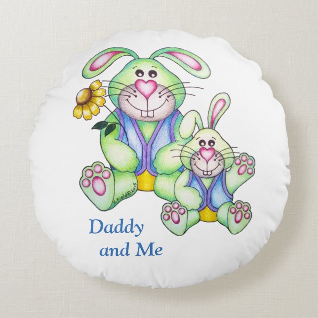 OSo Cute "Pappa and Me" Bunny Round Pillow Rund Kudde (Framsidan)