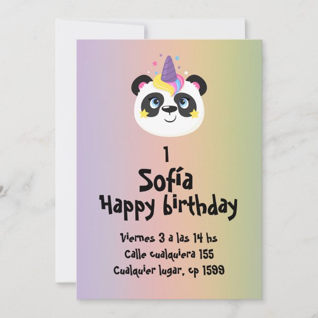 Oso panda de cumpleaños  inbjudningar (Framsida)