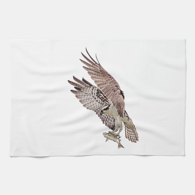 Osprey med fisk kökshandduk (Horisontell)