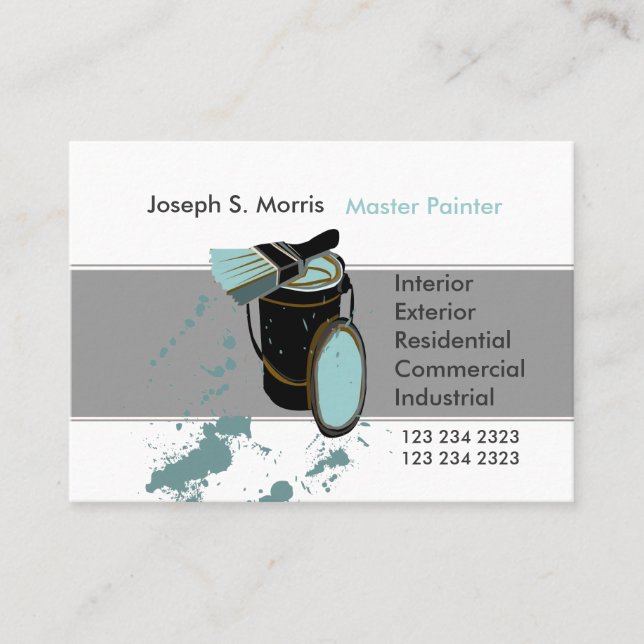 Ösregna & borsta blått målar den moderna husmålare visitkort (Framsida)