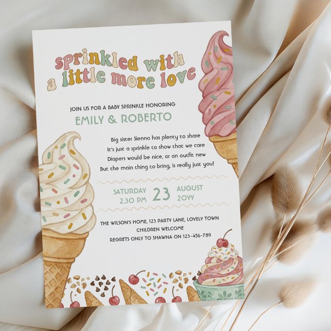 Ösregnad med kärlek Retro Glass Babyfirande Inbjudningar (Retro ice cream baby sprinkle invitation by Darling & May)