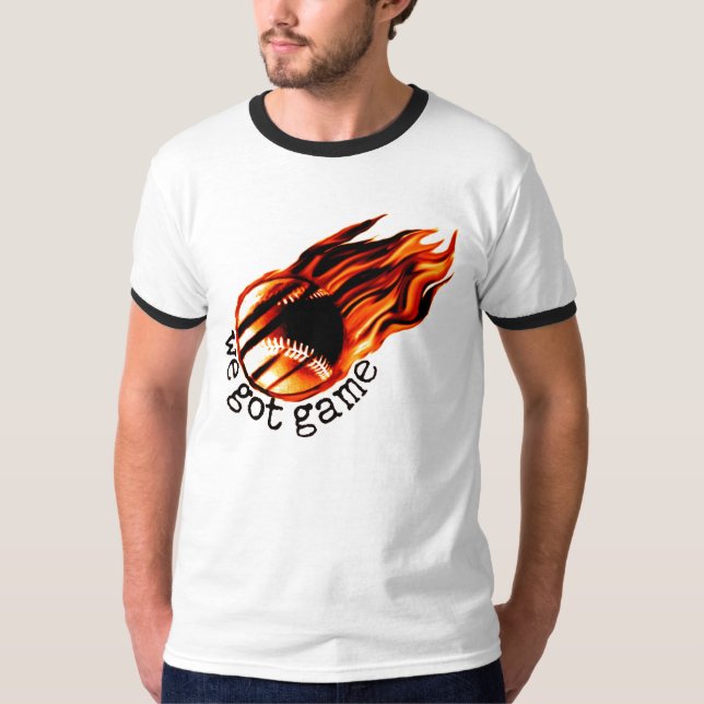 Oss harlek med flammande baseball tee shirt (Framsida)