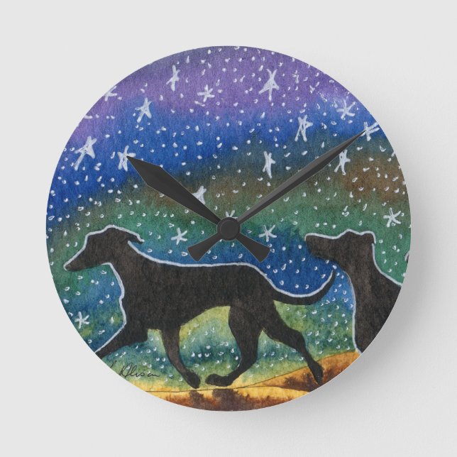 Oss tre vinthundhundar rund klocka (Framsida)