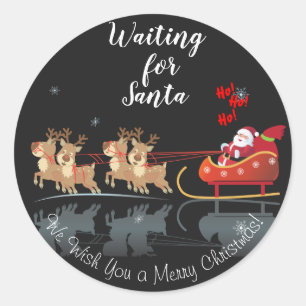 Oss väntande Santa Ho! Ho! Ho! Vinterhelgdag Runt Klistermärke